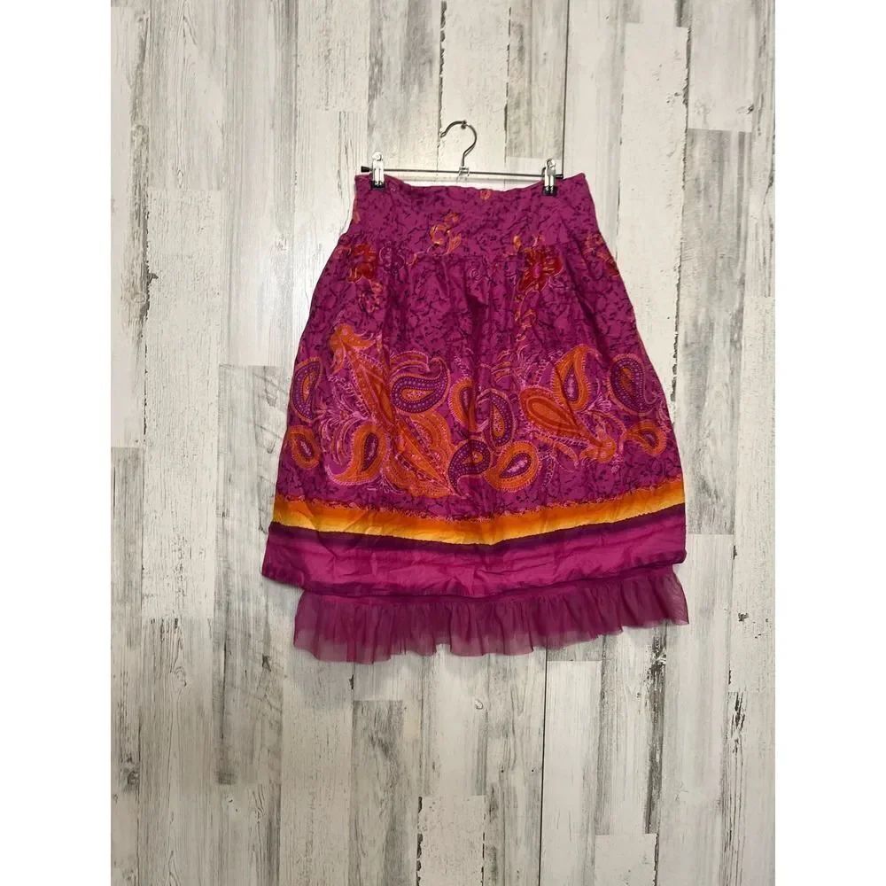 Allison Taylor Pink Paisley Embroidered Cotton Skirt Size 12 Boho Midi Skirt Lay